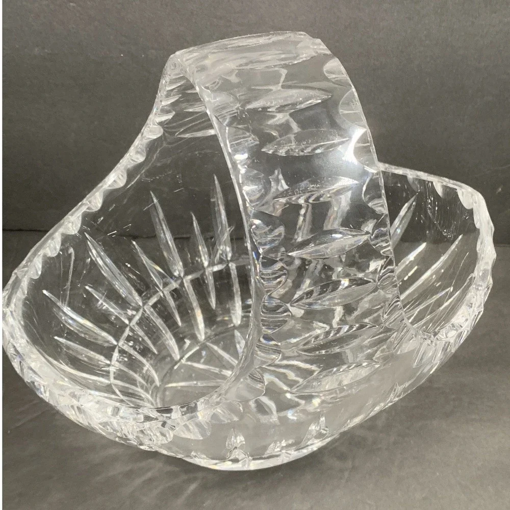 Ceska Lead Crystal Basket Hand Cut Glass Starburst Base Clear Decorative Bowl